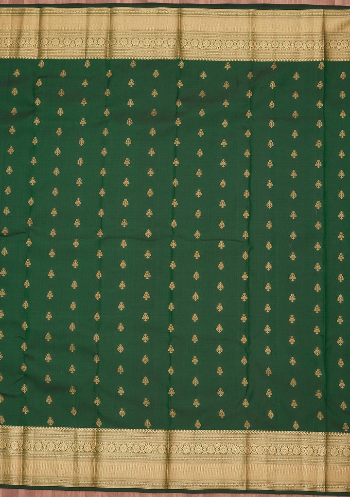 Bottle Green Silk Buti Saree With Matching Blouse Piece