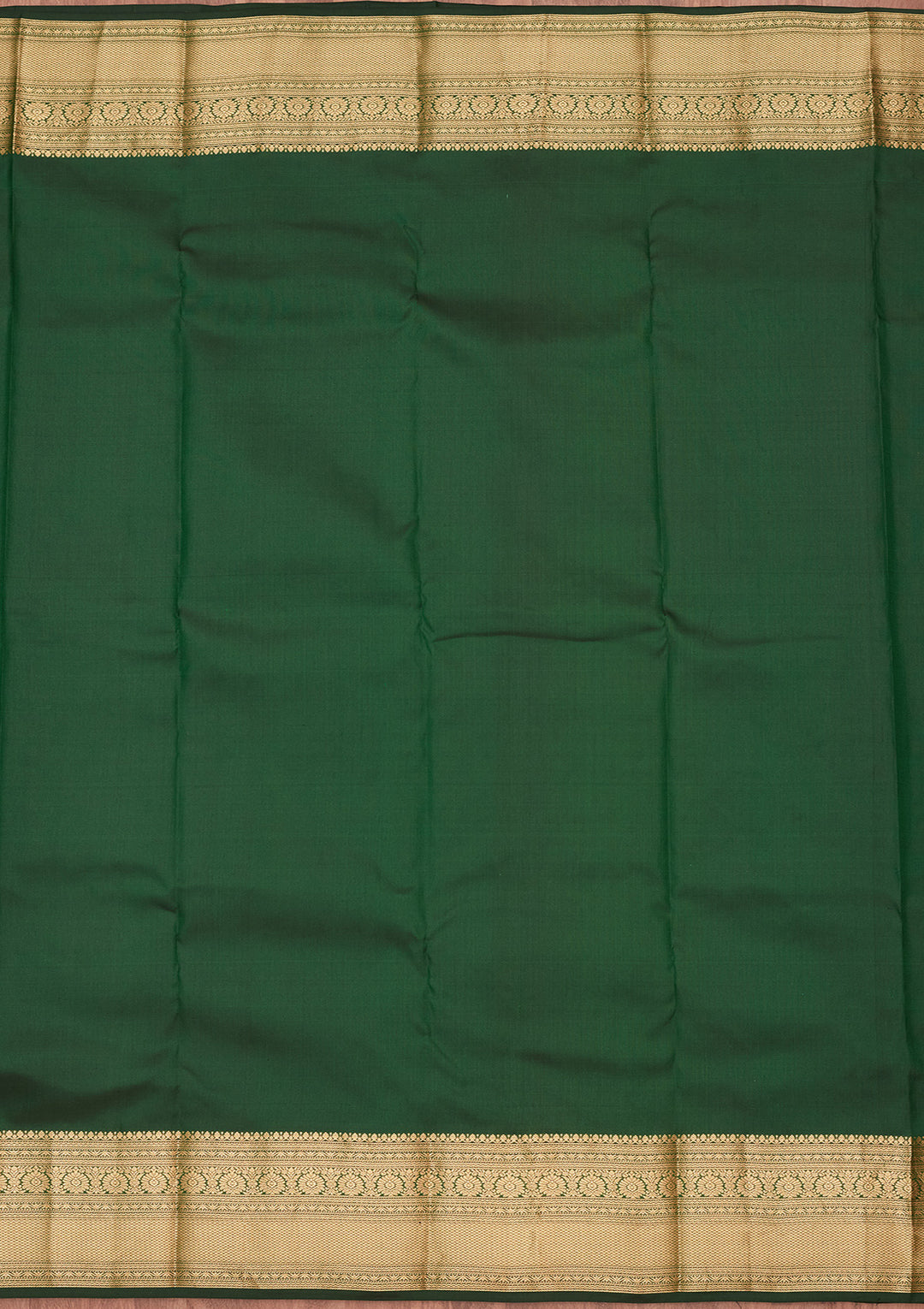 Bottle Green Silk Buti Saree With Matching Blouse Piece