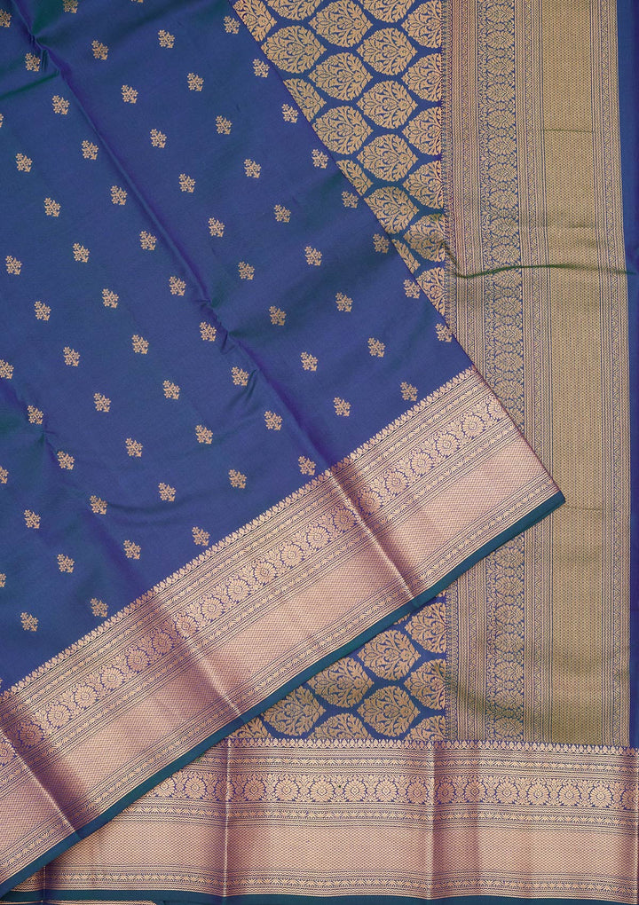 Peacock Blue Silk Buti Saree With Matching Blouse Piece