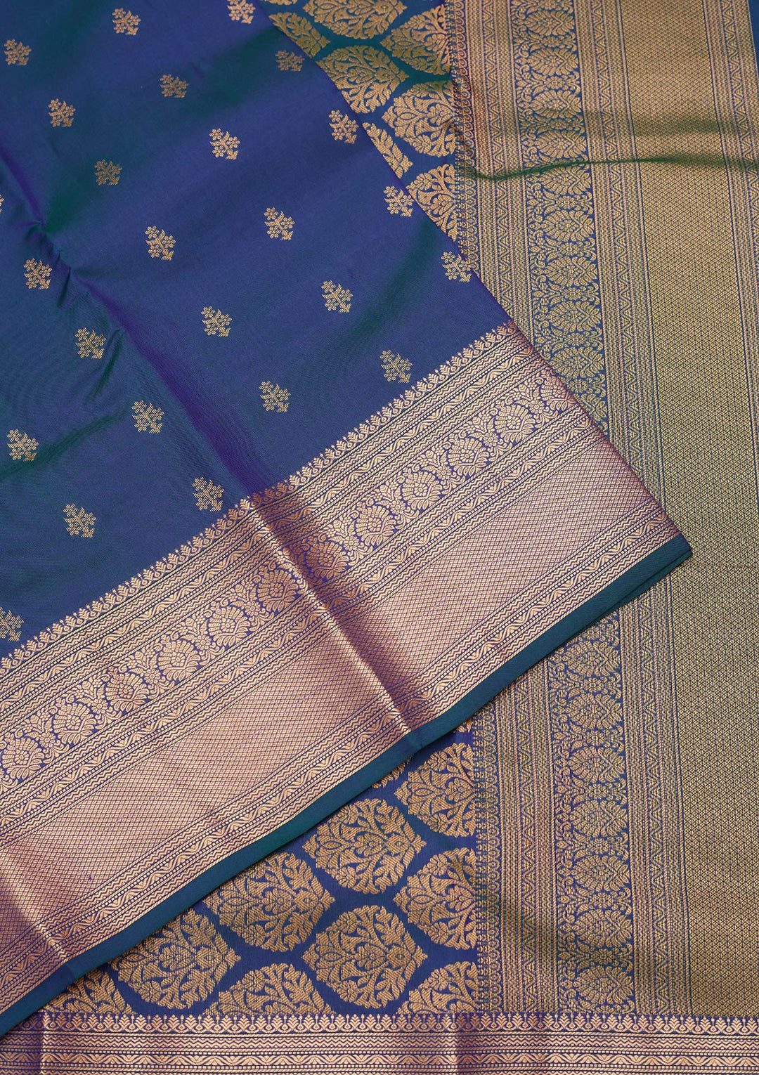 Peacock Blue Silk Buti Saree With Matching Blouse Piece