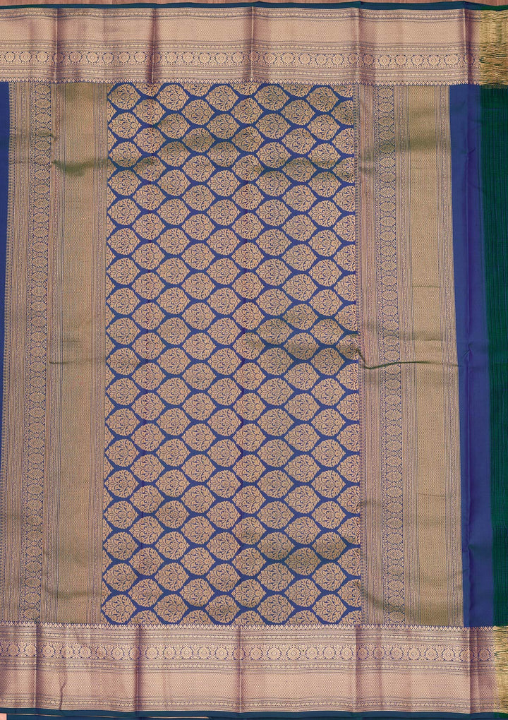 Peacock Blue Silk Buti Saree With Matching Blouse Piece