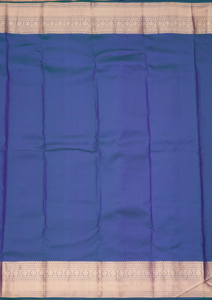 Peacock Blue Silk Buti Saree With Matching Blouse Piece