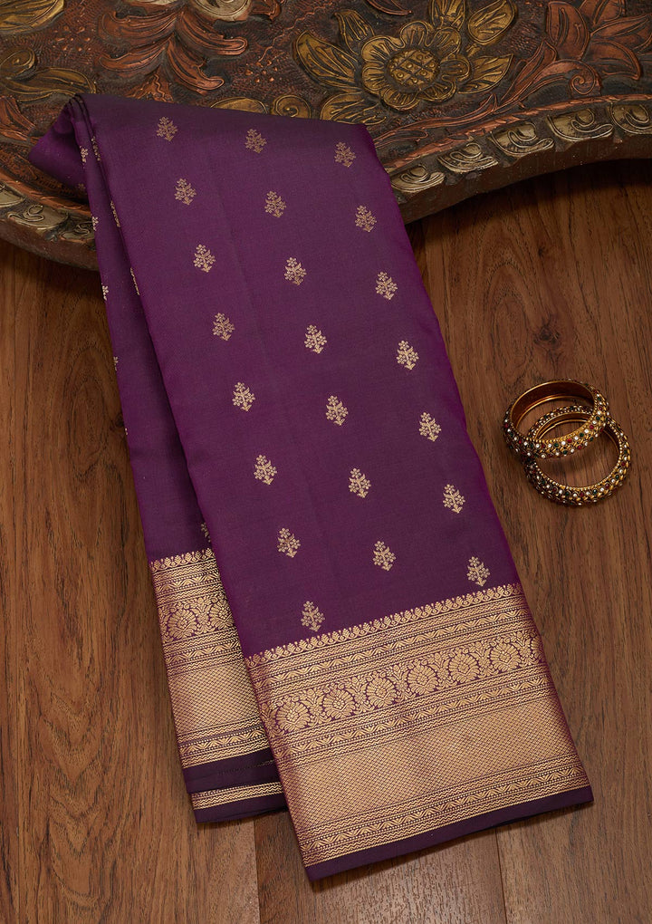 Purple Silk Buti Zariwork Saree With Matching Blouse Piece