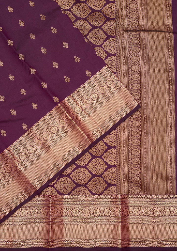 Purple Silk Buti Zariwork Saree With Matching Blouse Piece