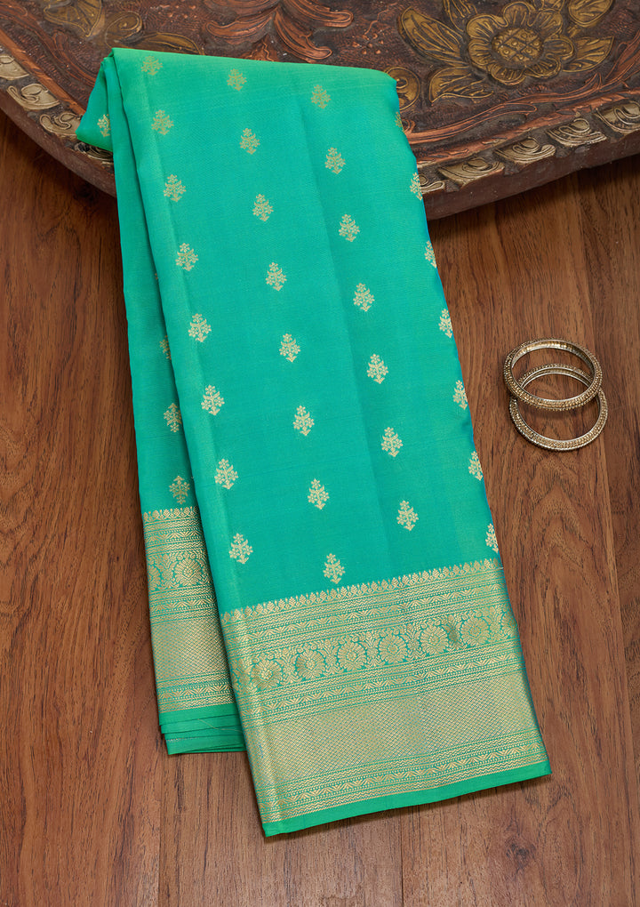 Rama Green Silk Buti Zariwork Saree With Matching Blouse Piece