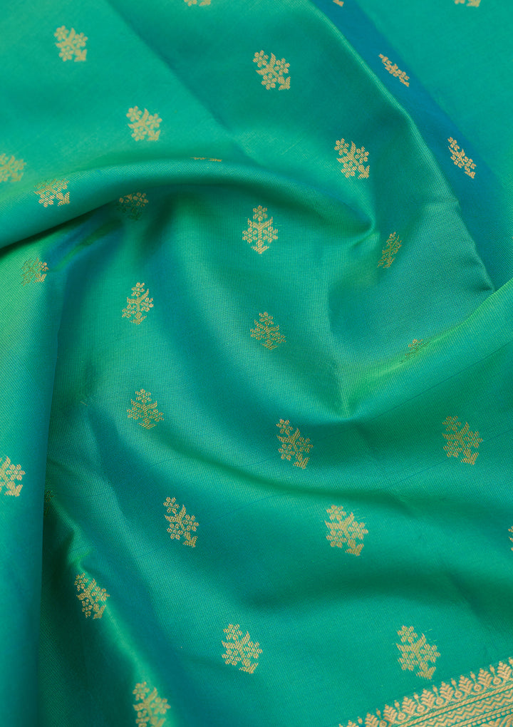 Rama Green Silk Buti Zariwork Saree With Matching Blouse Piece