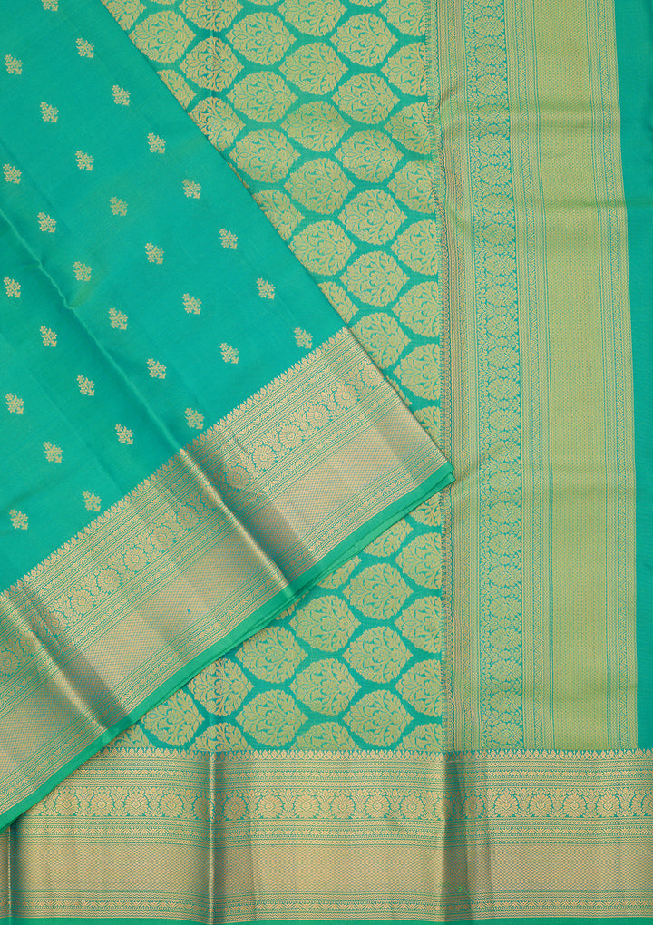 Rama Green Silk Buti Zariwork Saree With Matching Blouse Piece