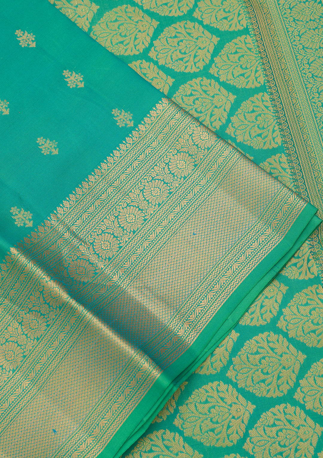 Rama Green Silk Buti Zariwork Saree With Matching Blouse Piece