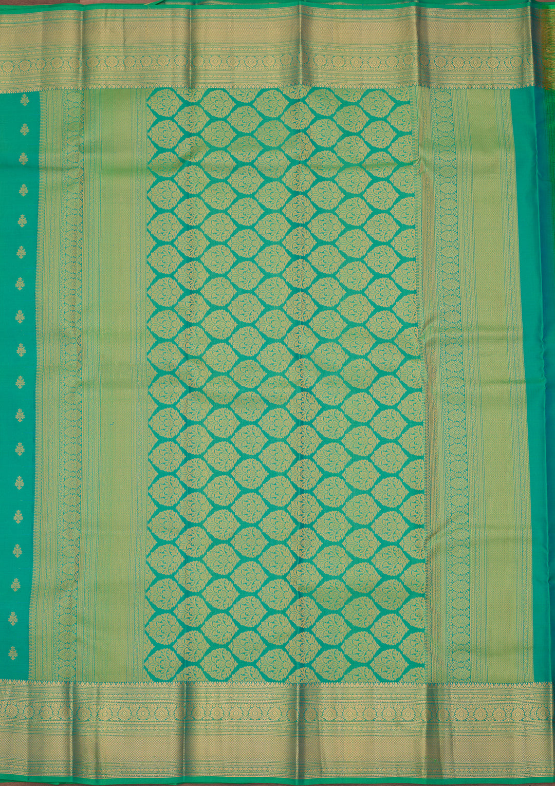 Rama Green Silk Buti Zariwork Saree With Matching Blouse Piece