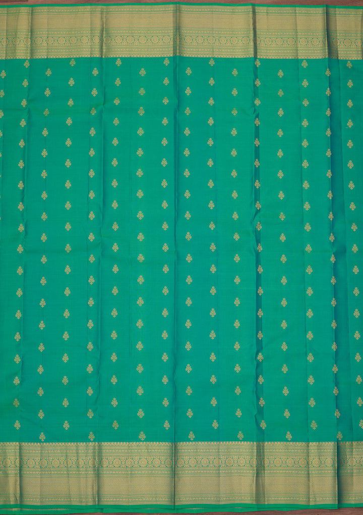 Rama Green Silk Buti Zariwork Saree With Matching Blouse Piece