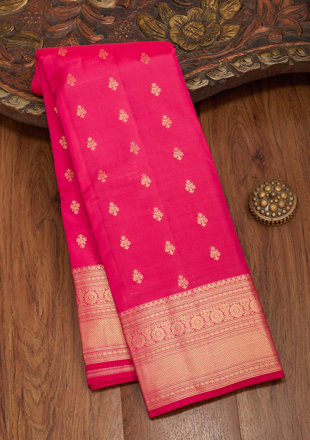 Rani Pink Silk Buti Saree With Matching Blouse Piece