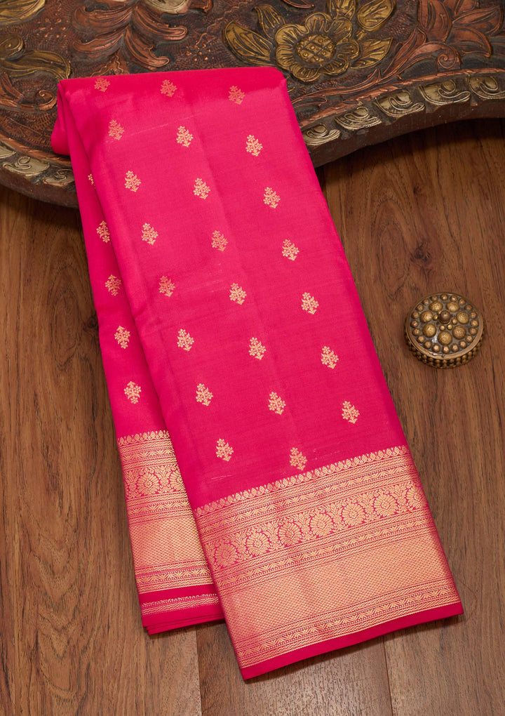 Rani Pink Silk Buti Saree With Matching Blouse Piece