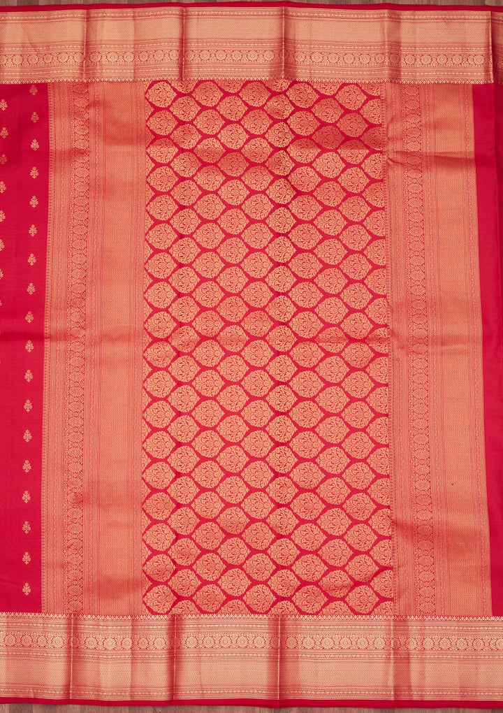 Rani Pink Silk Buti Saree With Matching Blouse Piece