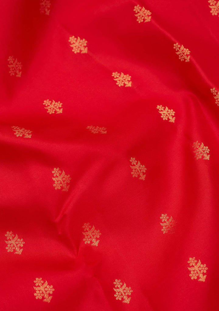 Red Silk Buti Saree With Matching Blouse Piece