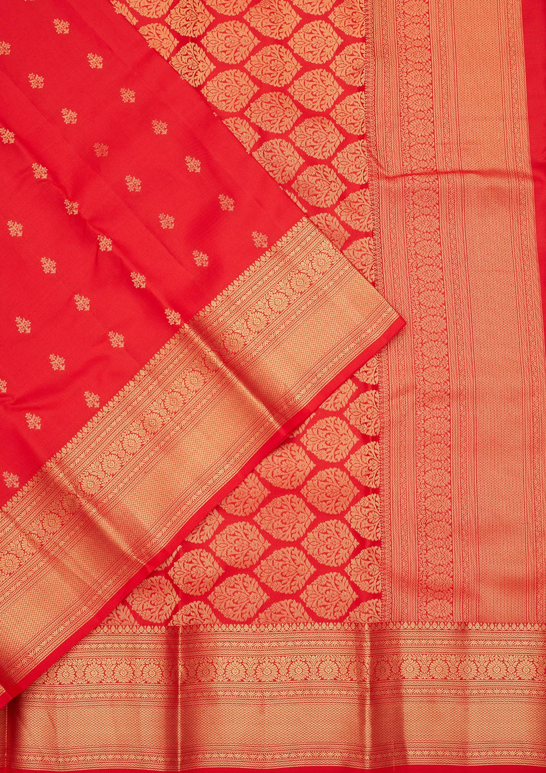 Red Silk Buti Saree With Matching Blouse Piece
