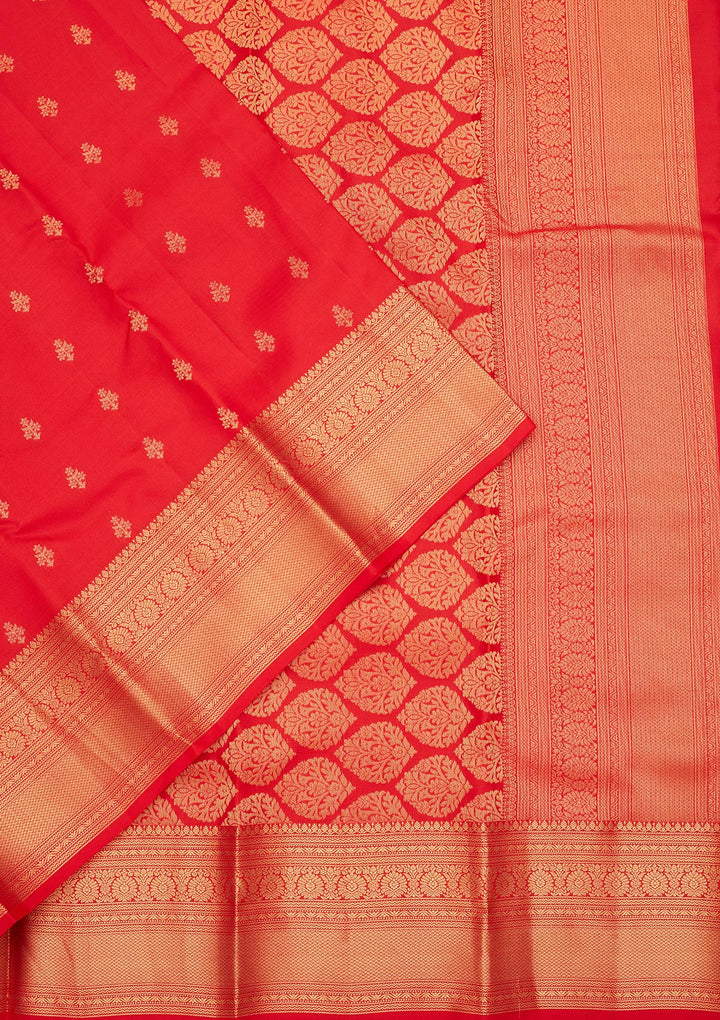 Red Silk Buti Saree With Matching Blouse Piece