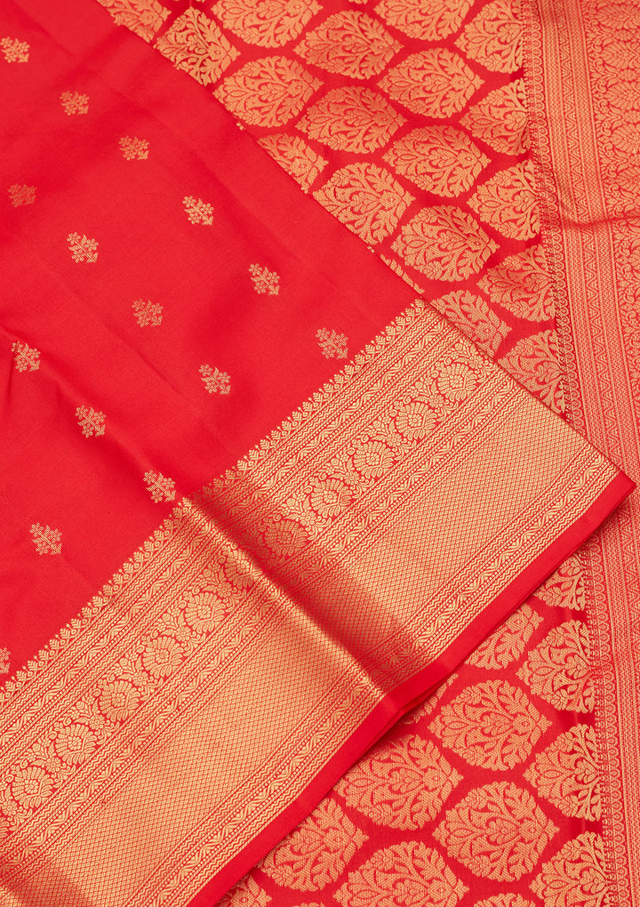 Red Silk Buti Saree With Matching Blouse Piece