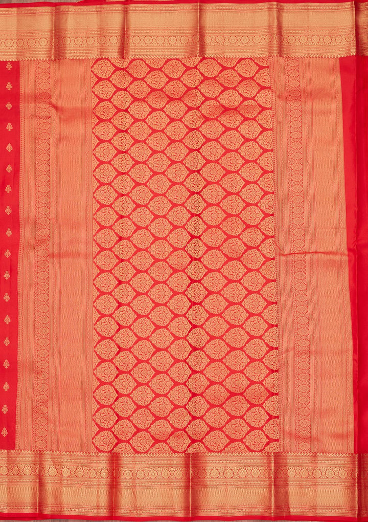 Red Silk Buti Saree With Matching Blouse Piece