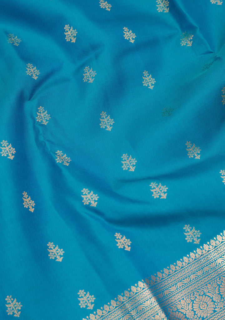 Turquoise Blue Silk Buti Zariwork Saree With Matching Blouse Piece