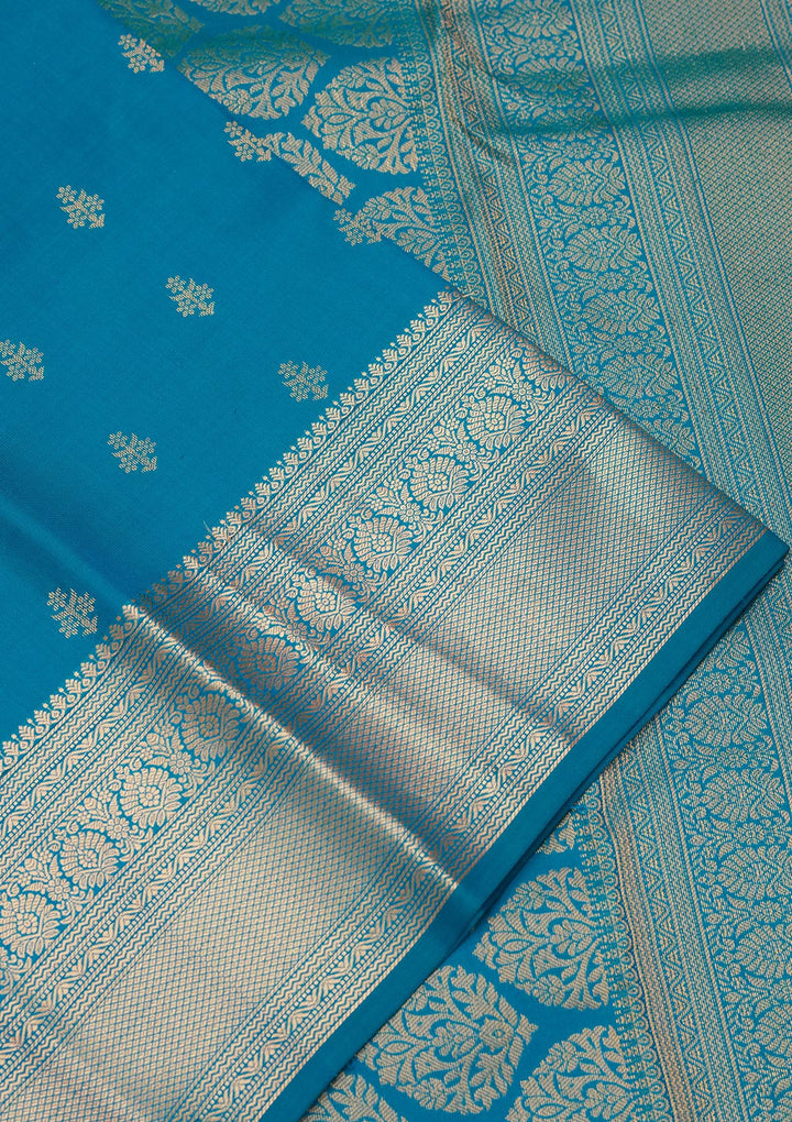 Turquoise Blue Silk Buti Zariwork Saree With Matching Blouse Piece