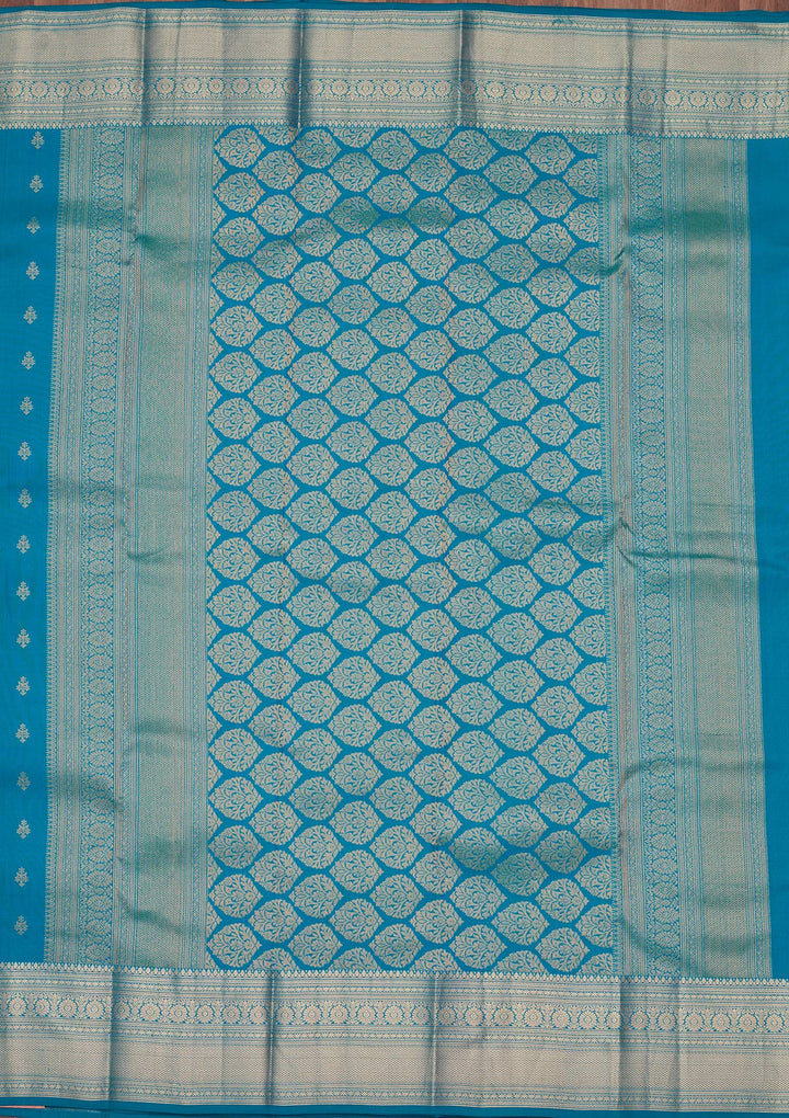 Turquoise Blue Silk Buti Zariwork Saree With Matching Blouse Piece