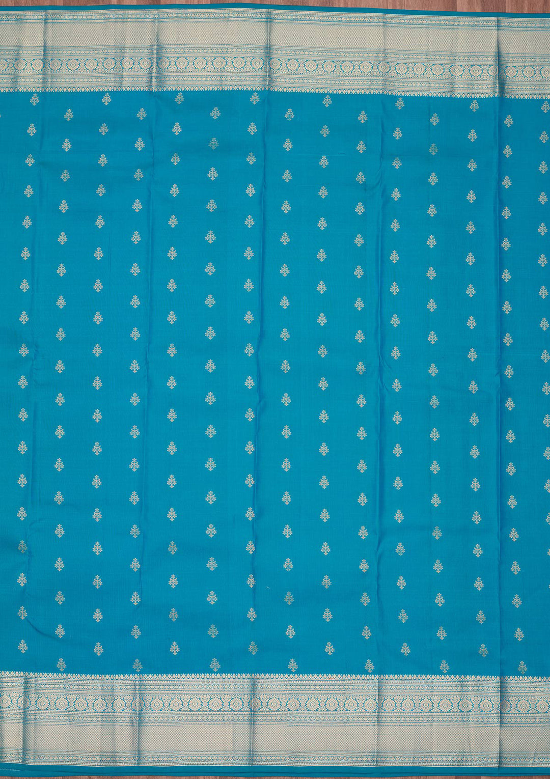 Turquoise Blue Silk Buti Zariwork Saree With Matching Blouse Piece