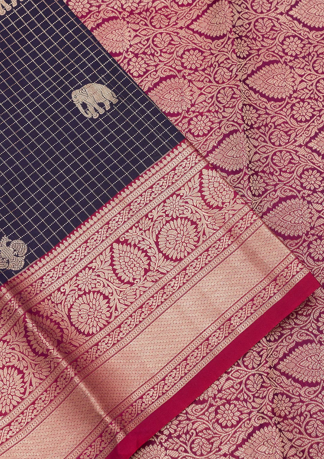 Navy Blue Silk Buti Saree With Matching Blouse Piece
