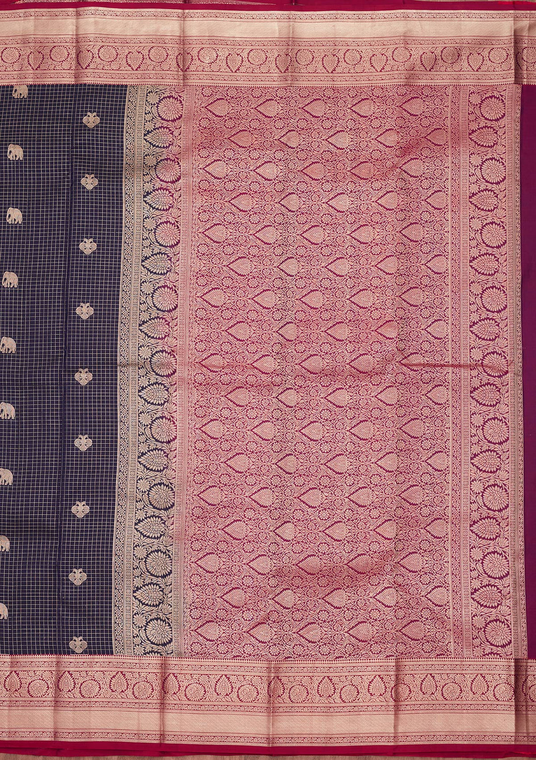 Navy Blue Silk Buti Saree With Matching Blouse Piece