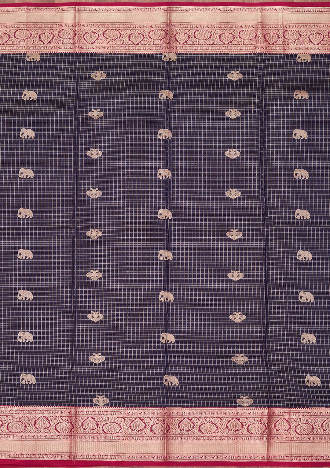 Navy Blue Silk Buti Saree With Matching Blouse Piece