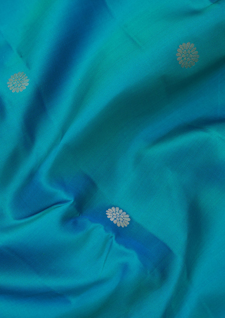 Turquoise Blue Silk Buti Saree With Matching Blouse Piece