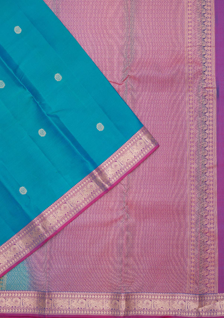 Turquoise Blue Silk Buti Saree With Matching Blouse Piece