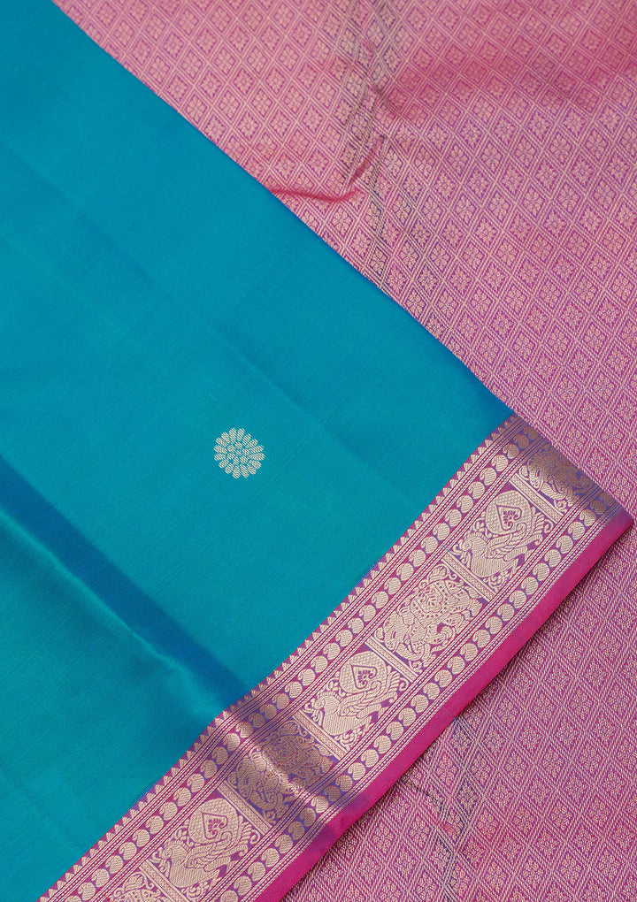 Turquoise Blue Silk Buti Saree With Matching Blouse Piece