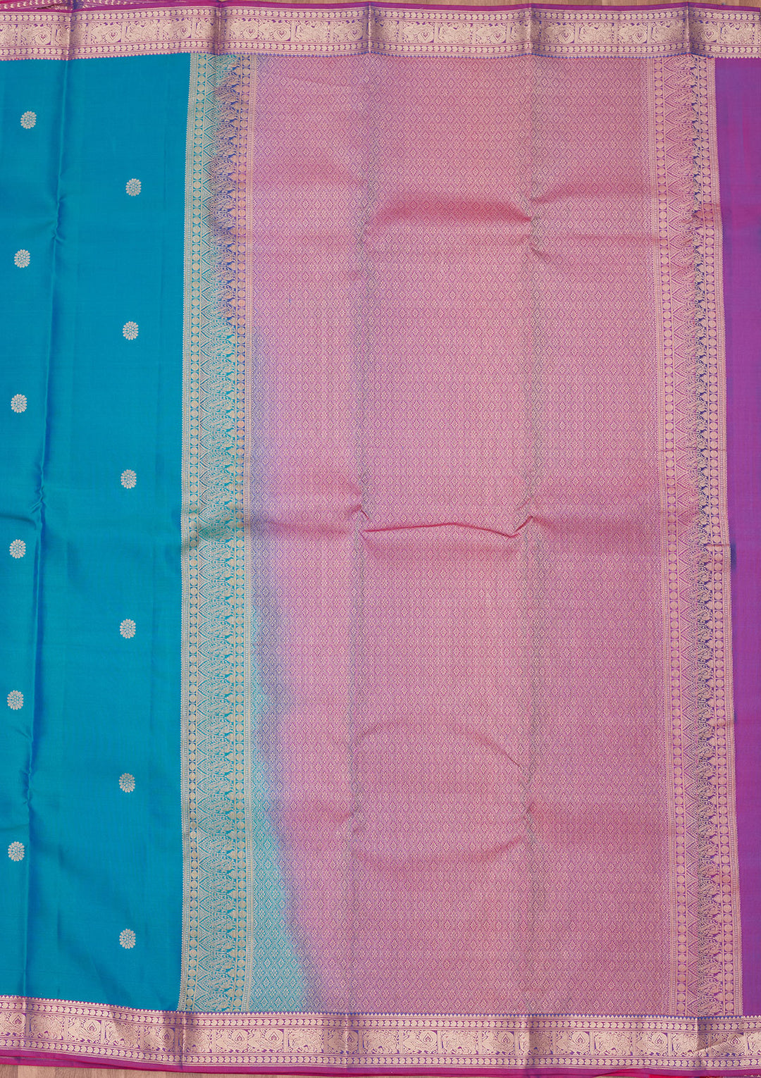 Turquoise Blue Silk Buti Saree With Matching Blouse Piece