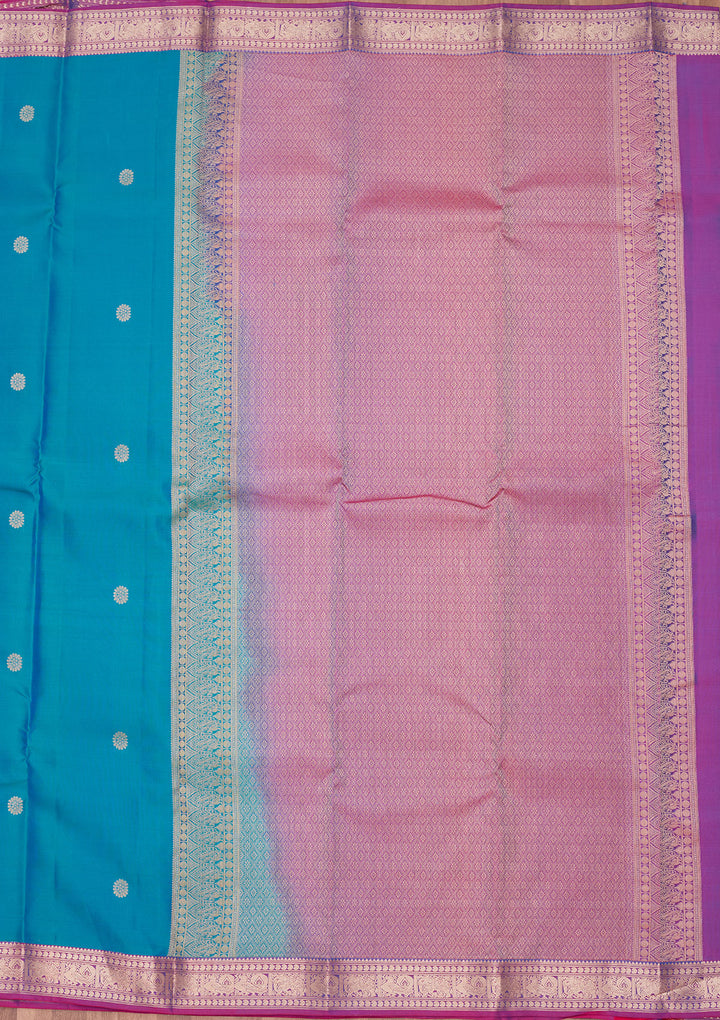 Turquoise Blue Silk Buti Saree With Matching Blouse Piece