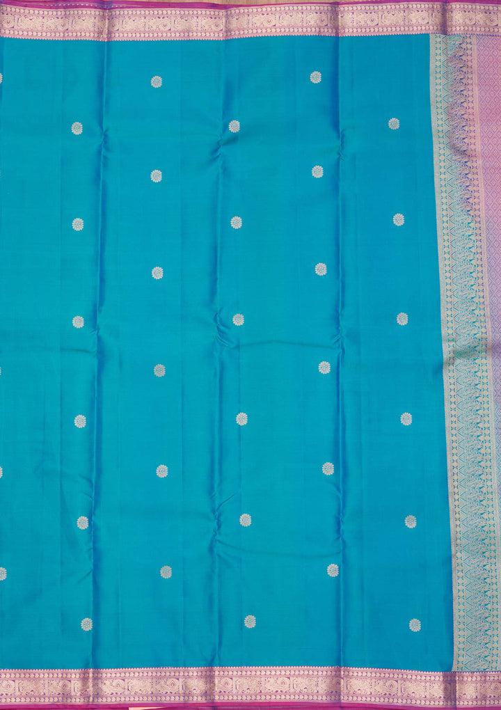 Turquoise Blue Silk Buti Saree With Matching Blouse Piece