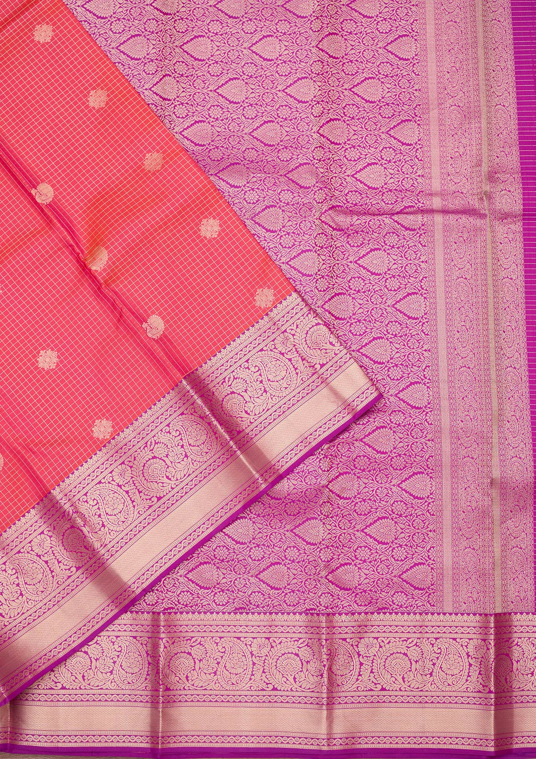 Pink Silk Checks Zariwork Saree With Matching Blouse Piece