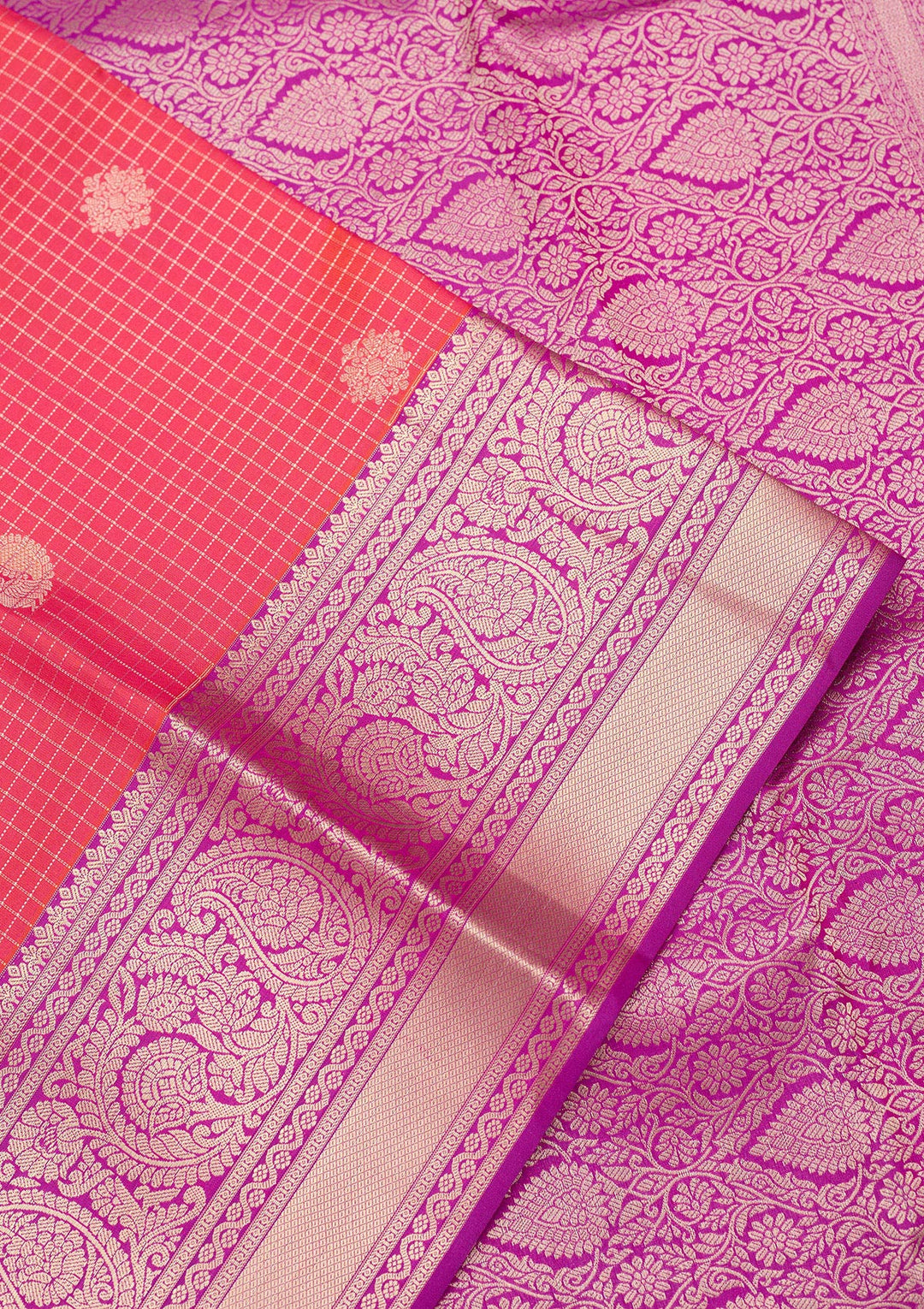 Pink Silk Checks Zariwork Saree With Matching Blouse Piece