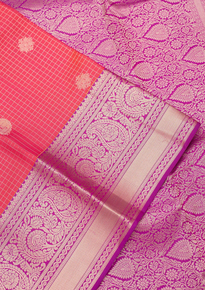Pink Silk Checks Zariwork Saree With Matching Blouse Piece