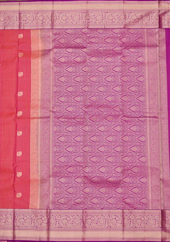 Pink Silk Checks Zariwork Saree With Matching Blouse Piece