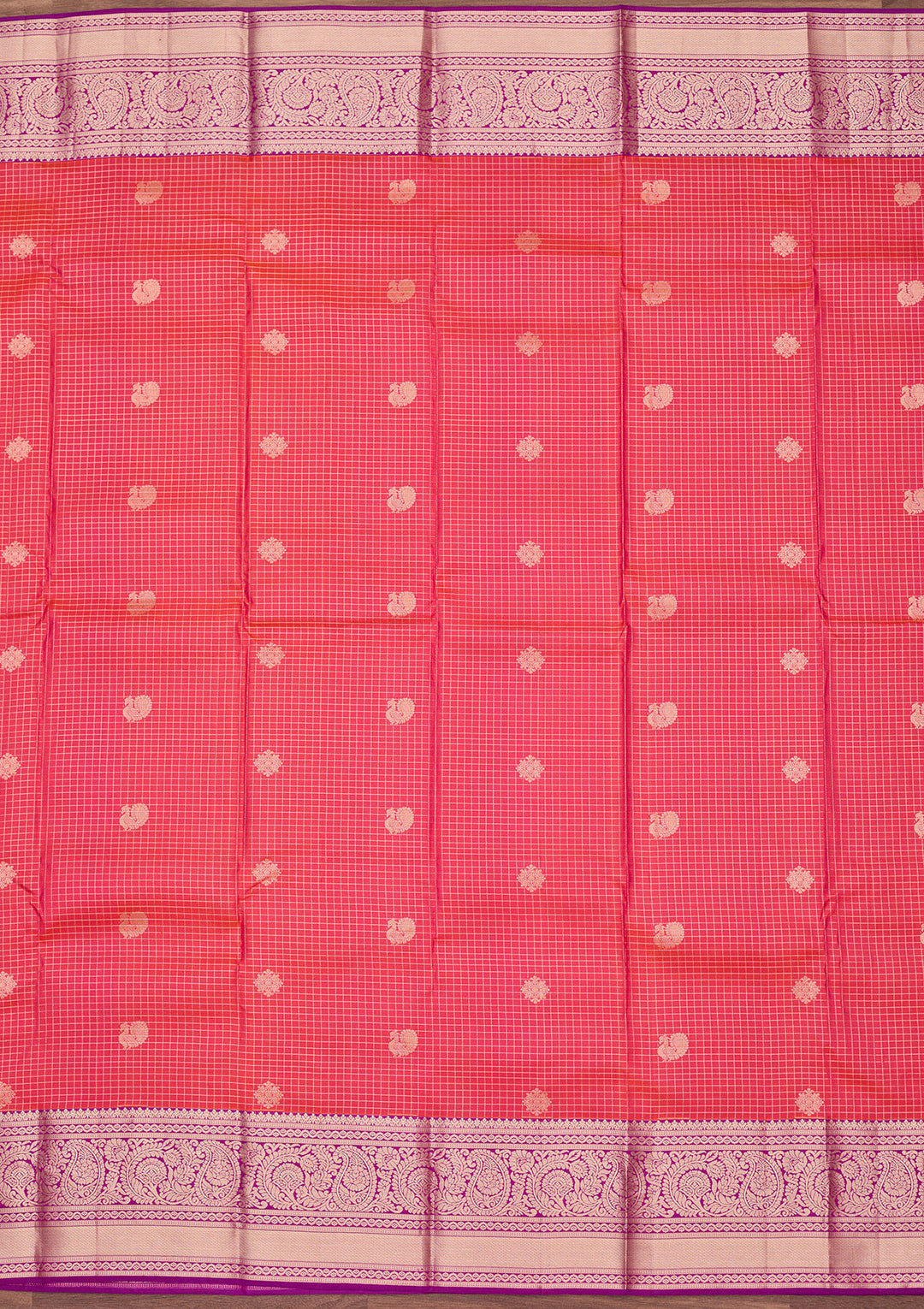 Pink Silk Checks Zariwork Saree With Matching Blouse Piece