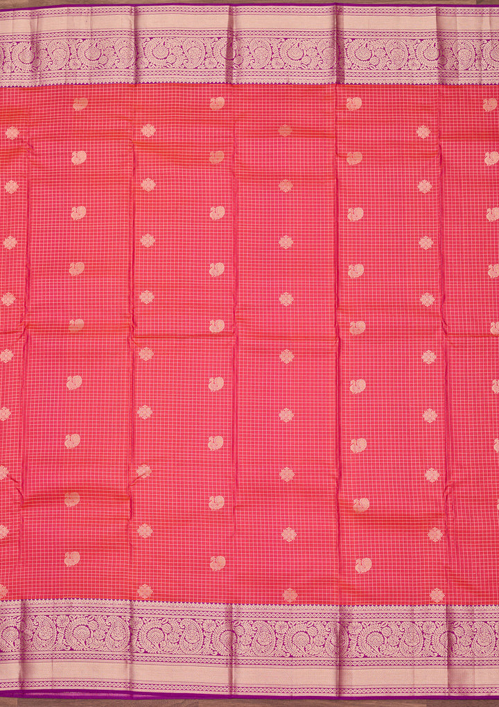 Pink Silk Checks Zariwork Saree With Matching Blouse Piece