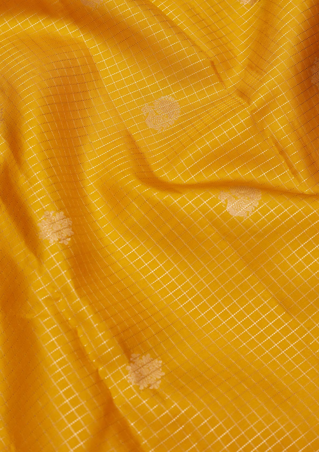 Yellow Silk Checks Saree With Matching Blouse Piece