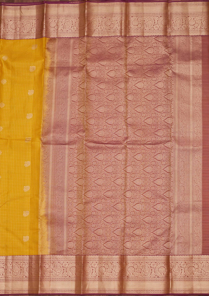 Yellow Silk Checks Saree With Matching Blouse Piece