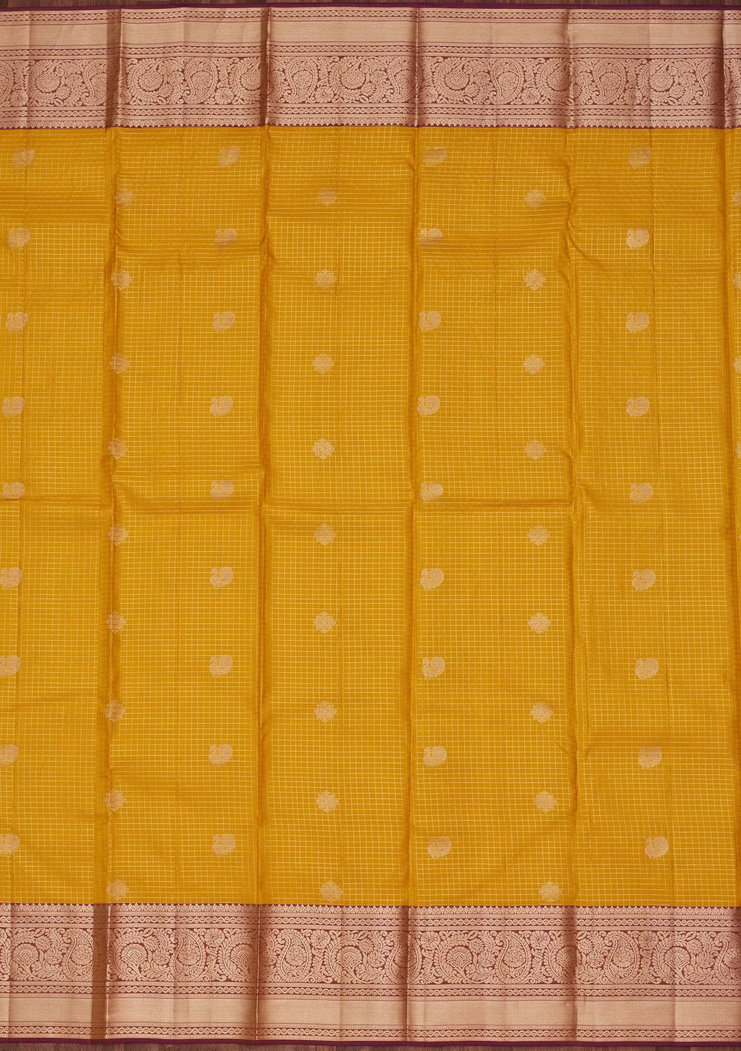 Yellow Silk Checks Saree With Matching Blouse Piece