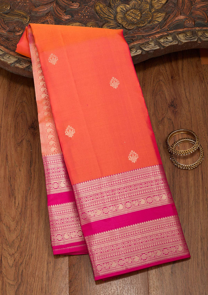 Orange Silk Buti Gold Zariwork Saree With Matching Blouse Piece