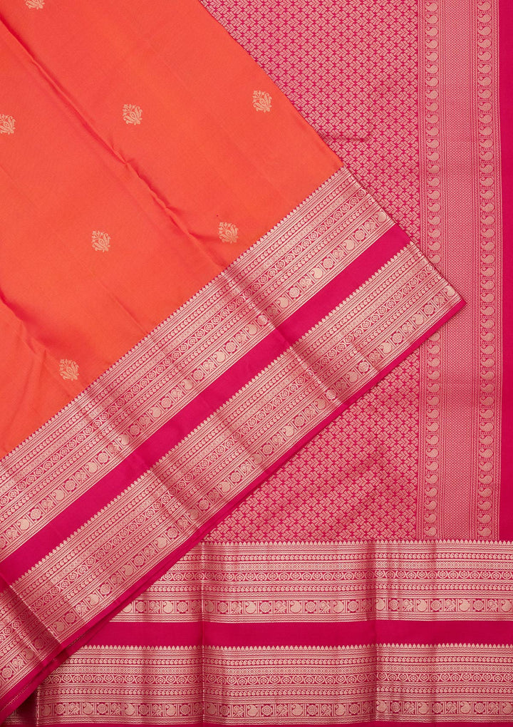 Orange Silk Buti Gold Zariwork Saree With Matching Blouse Piece