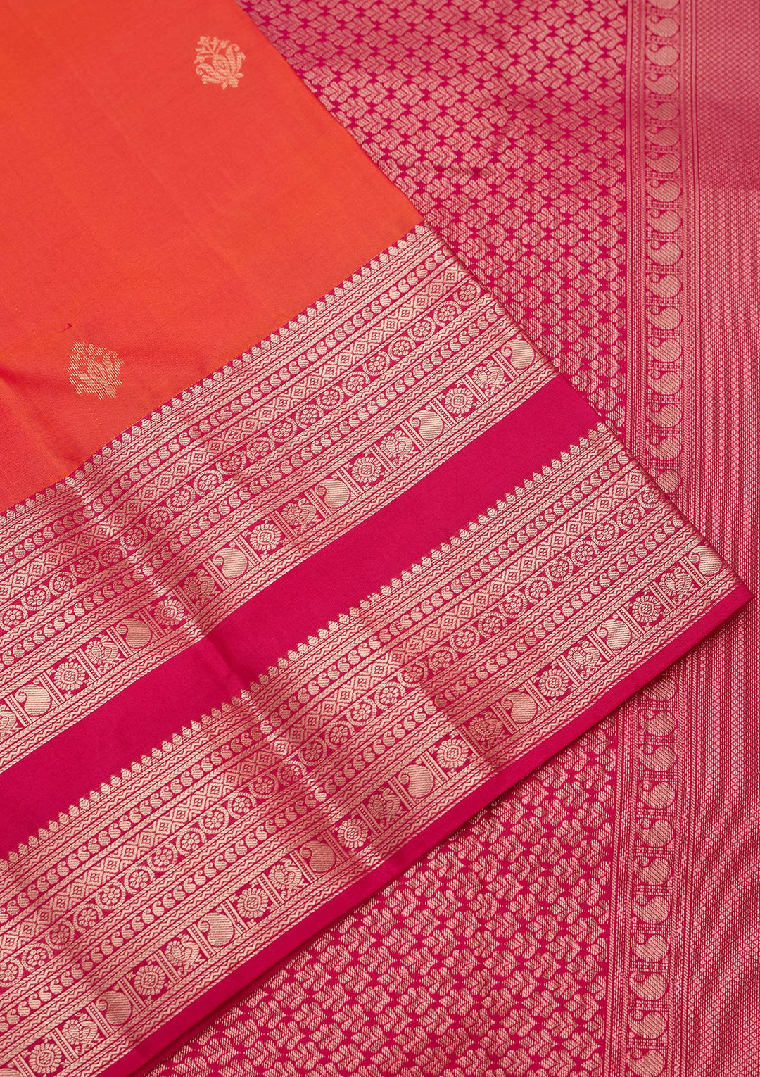 Orange Silk Buti Gold Zariwork Saree With Matching Blouse Piece