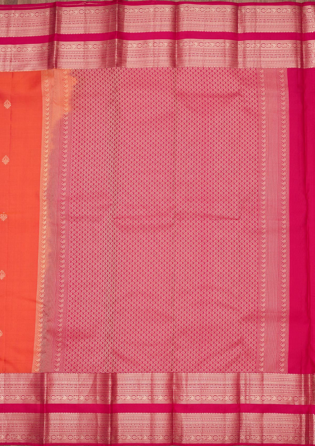 Orange Silk Buti Gold Zariwork Saree With Matching Blouse Piece