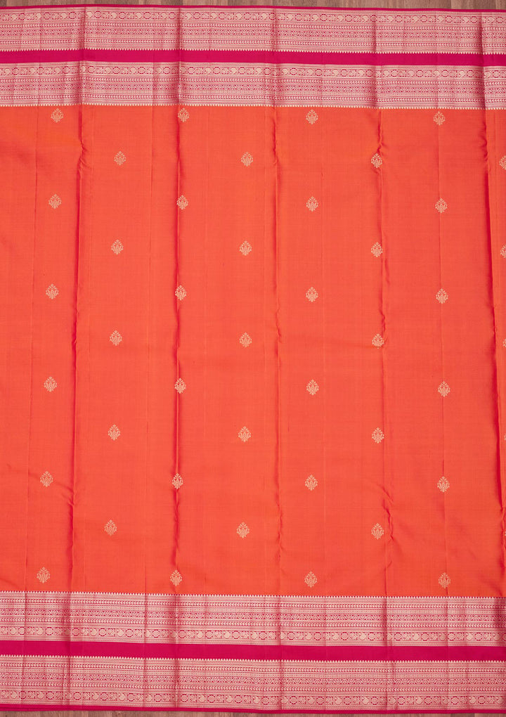 Orange Silk Buti Gold Zariwork Saree With Matching Blouse Piece