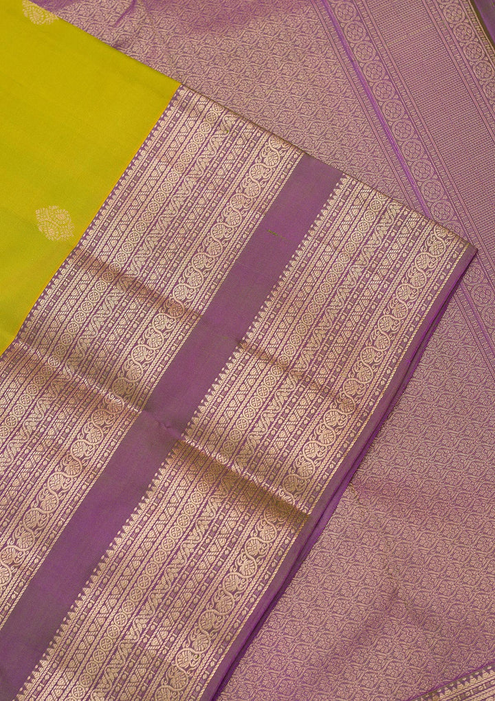 Parrot Green Silk Buti Gold Zariwork Saree With Matching Blouse Piece